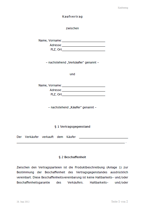 Kaufvertrag Wohnmobil Vorlage - Kaufvertrag Allgemein Zum Ausdrucken : Der kaufvertrag beim kauf ...