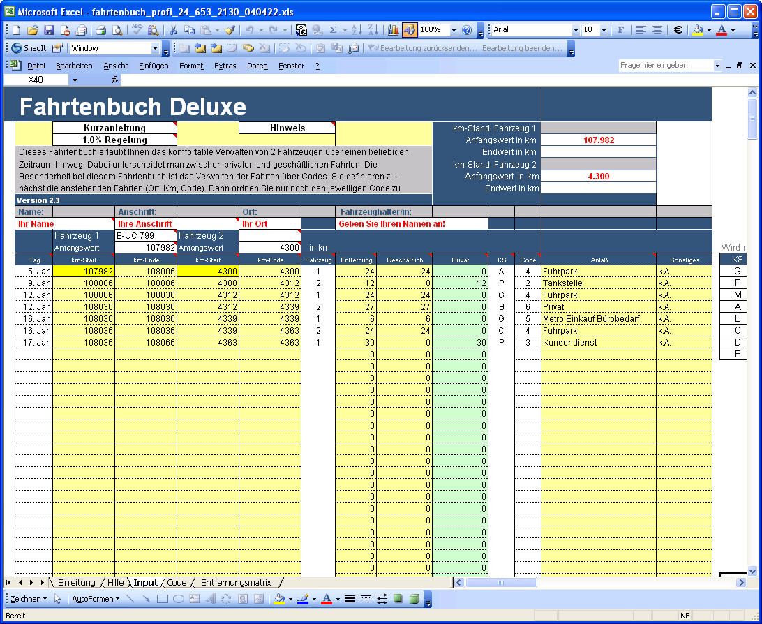 Fahrtenbuch mit Excel-Vorlagen zum Sofort-Download