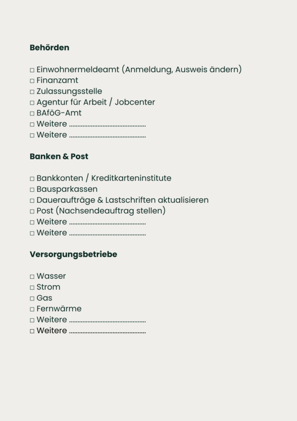 Checkliste – An- und Abmeldungen