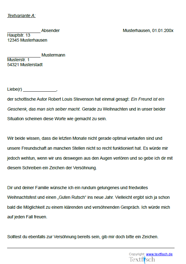 Wiederaufnahme einer Freundschaft (Wünsche zu Weihnachten und Neujahr) - Muster 2 – Bild 2