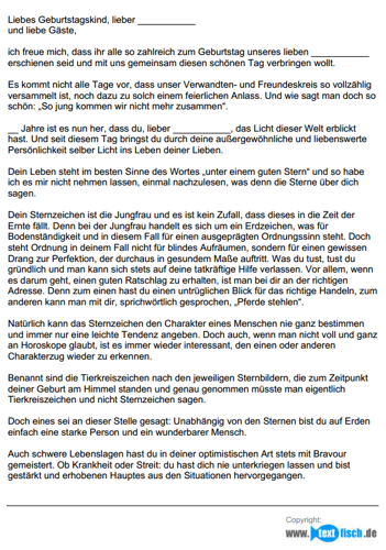 Geburtstagsrede - Sternzeichen Jungfrau (männlich)