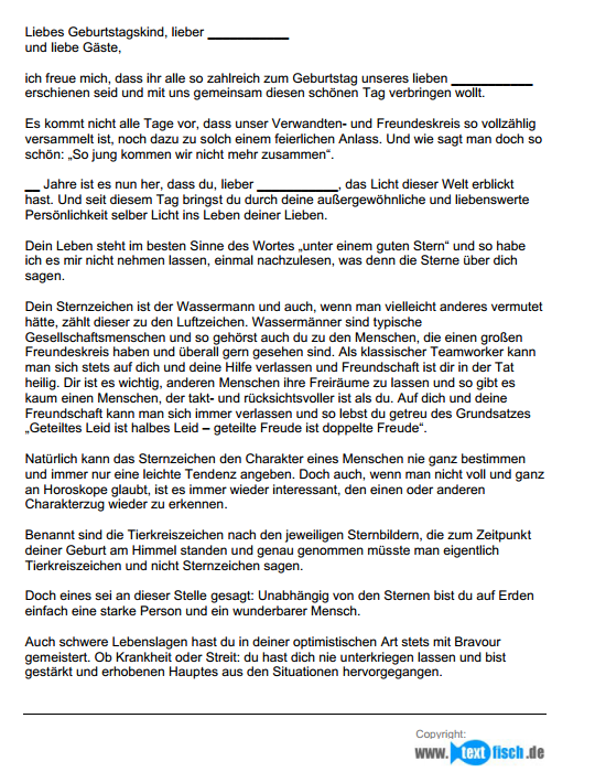 Geburtstagsrede - Sternzeichen Wassermann (männlich) – Bild 2