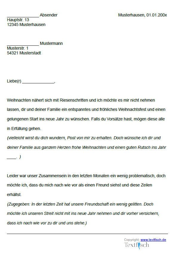 Wiederaufnahme einer Freundschaft (Wünsche zu Weihnachten und Neujahr) - Muster 3 – Bild 2