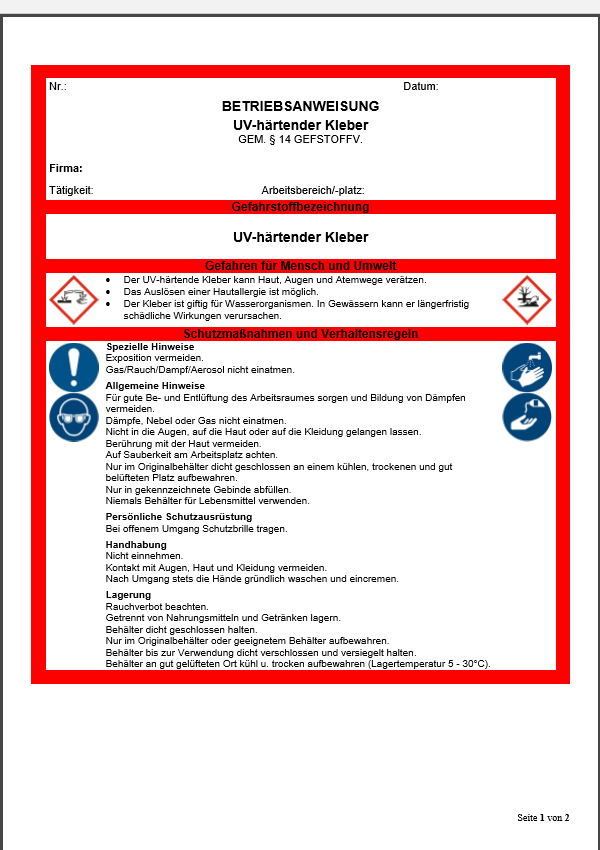 Betriebsanweisung - UV-härtender Kleber – Bild 2