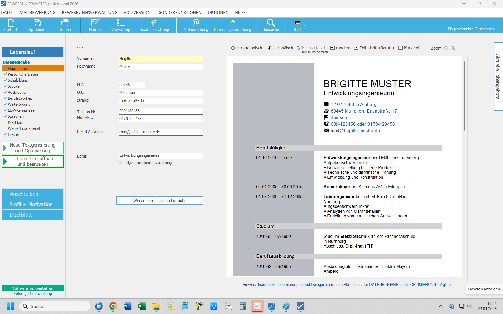 Bewerbungssoftware - Bewerbungsmaster 2026 (Demoversion) – Bild 11