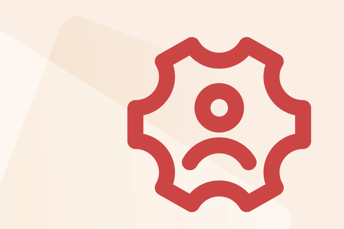 Symbol mit Zahnrad, steht für die Kategorie Personal, Symbolfarbe rot kennzeichnet den Dateityp PDF.