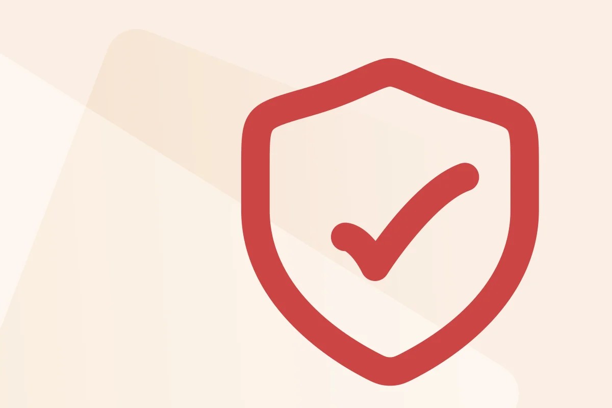 Symbol mit Schild und Haken, steht für die Kategorie Arbeitsschutz Symbolfarbe rot kennzeichnet den Produkttyp PDF.