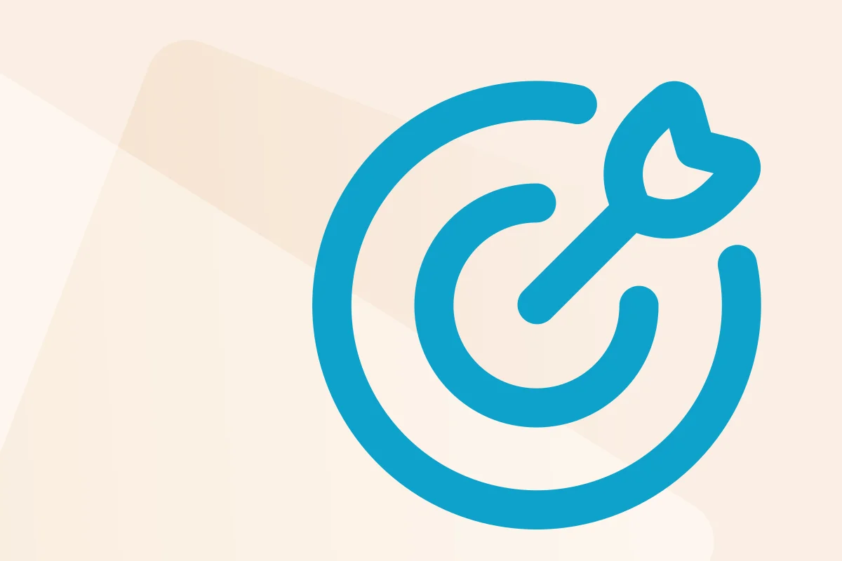 Symbol mit Zielscheibe und Pfeil, steht für die Kategorie Recht & Gesetz, Symbolfarbe blau steht für Dateityp Word.
