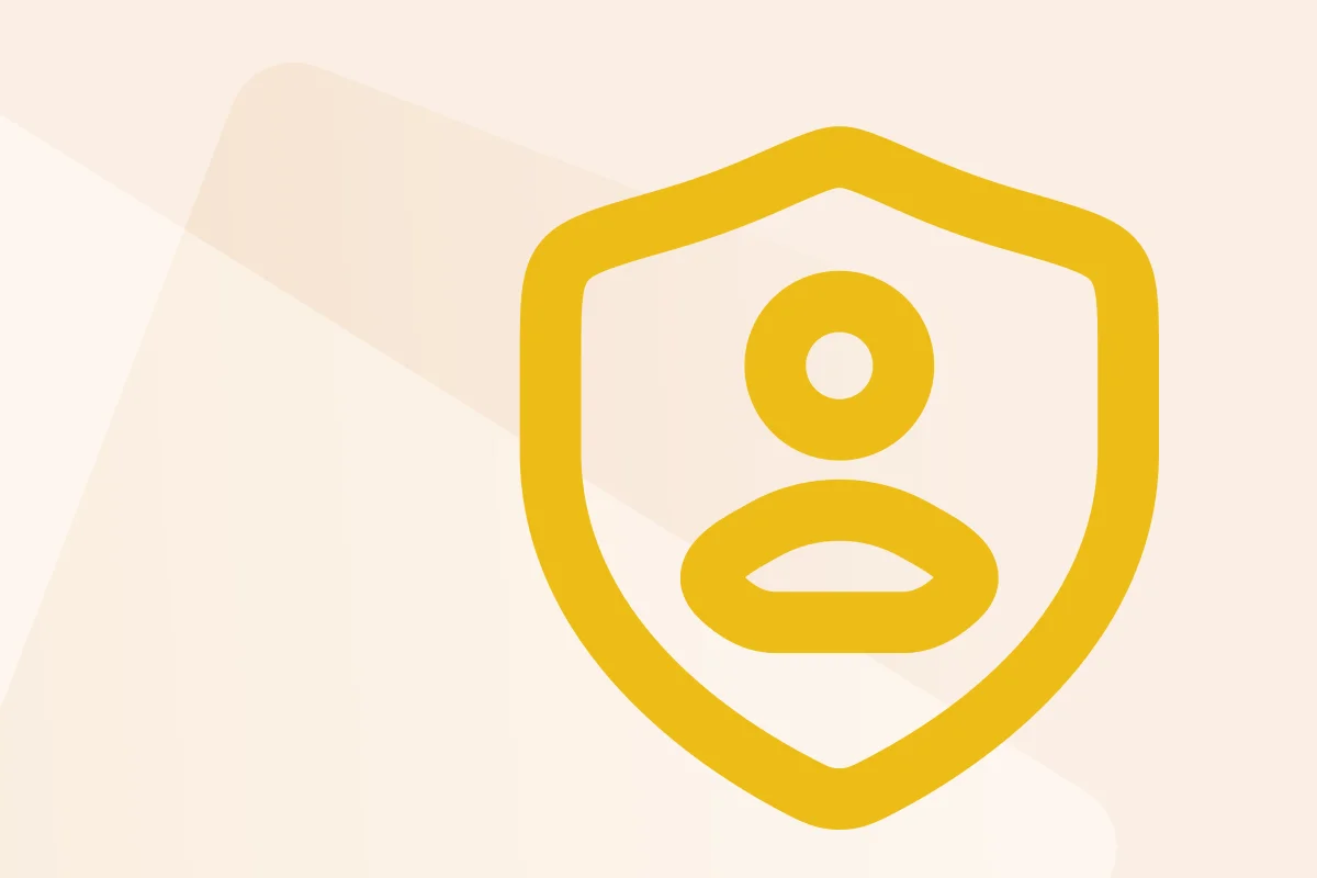 Symbol mit stilisiertem Kopf in einem Schutzschild, steht für die Kategorie Vollmachten, Symbolfarbe gelb kennzeichnet Dateityp Paket.