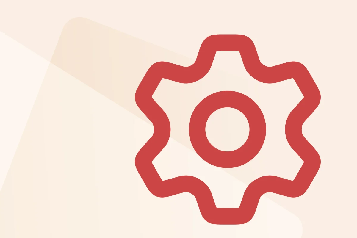 Symbol mit Zahnrad, steht für die Kategorie Personal, Symbolfarbe rot kennzeichnet den Dateityp PDF.