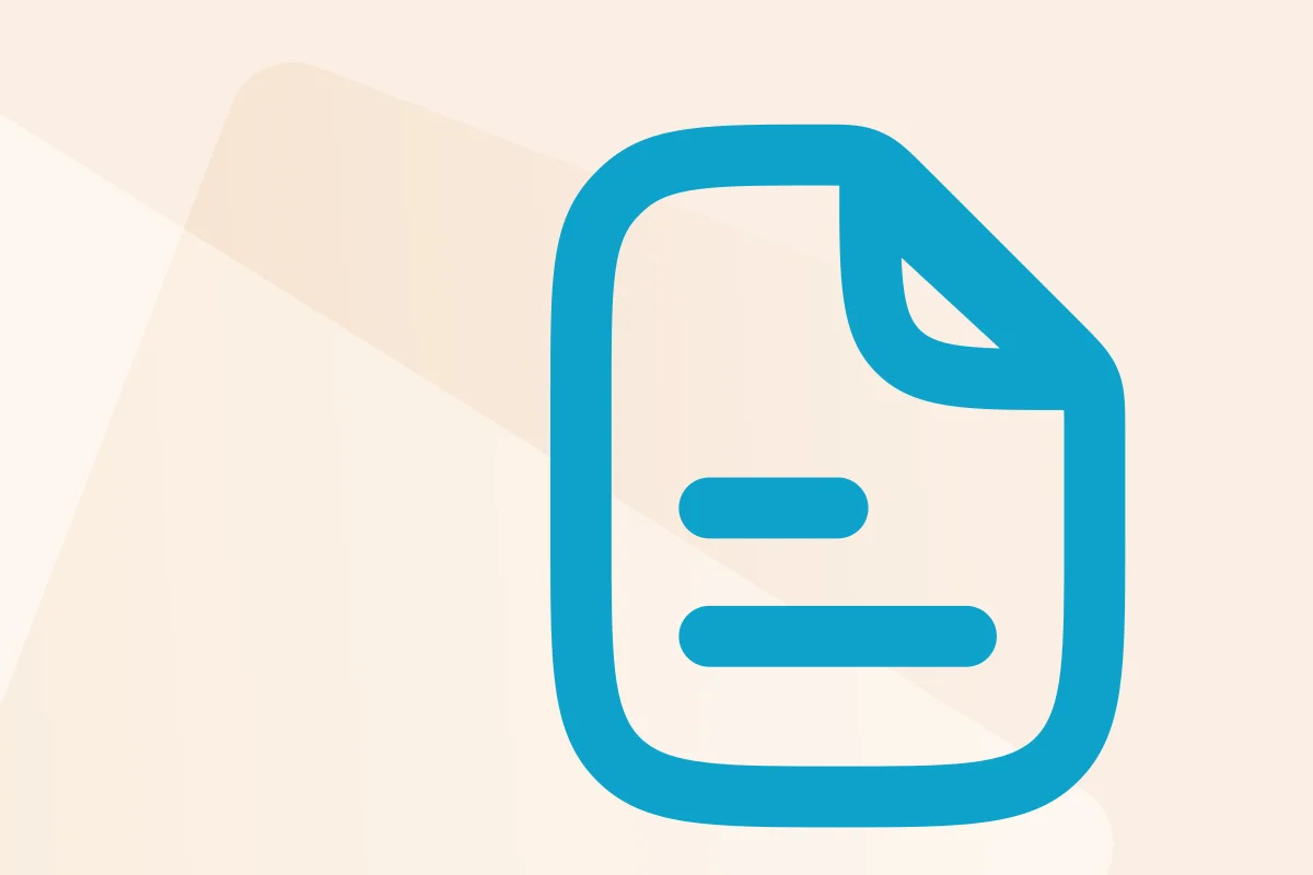 Blaues Icon eines stilisierten Dokuments mit zwei Linien auf beigem Hintergrund.
