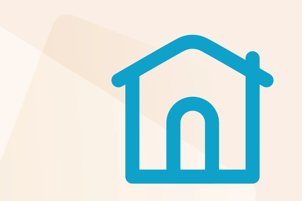 Blaues Symbol eines Hauses mit rundem Eingang, steht für Startseite, Zuhause oder Hauptmenü