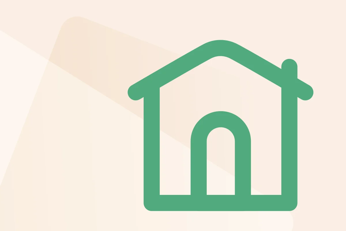 Symbol eines grünen Hauses mit einem gewölbten Eingang auf hellem Hintergrund.