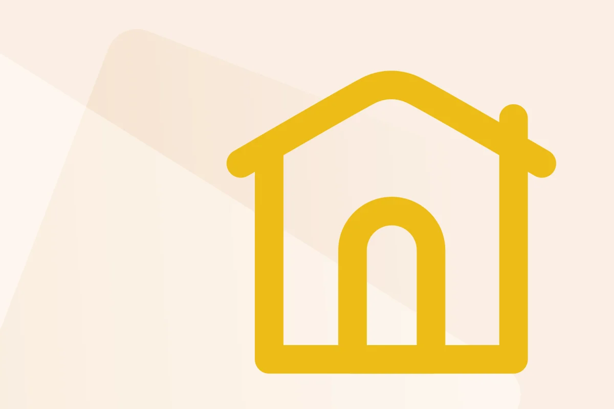Gelbes Symbol eines Hauses mit rundem Eingang, symbolisiert Home-Bereich, Startpunkt oder Übersichtsseite.