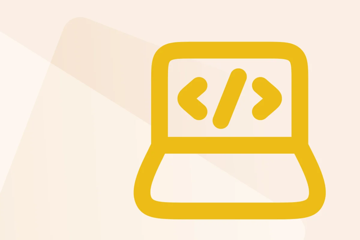 Laptop-Symbol in Gelb mit Codezeichen