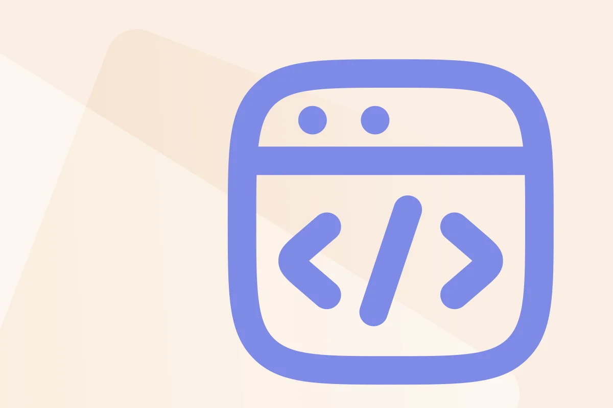 Symbol eines Browserfensters mit Codezeichen, in lila Farbe.