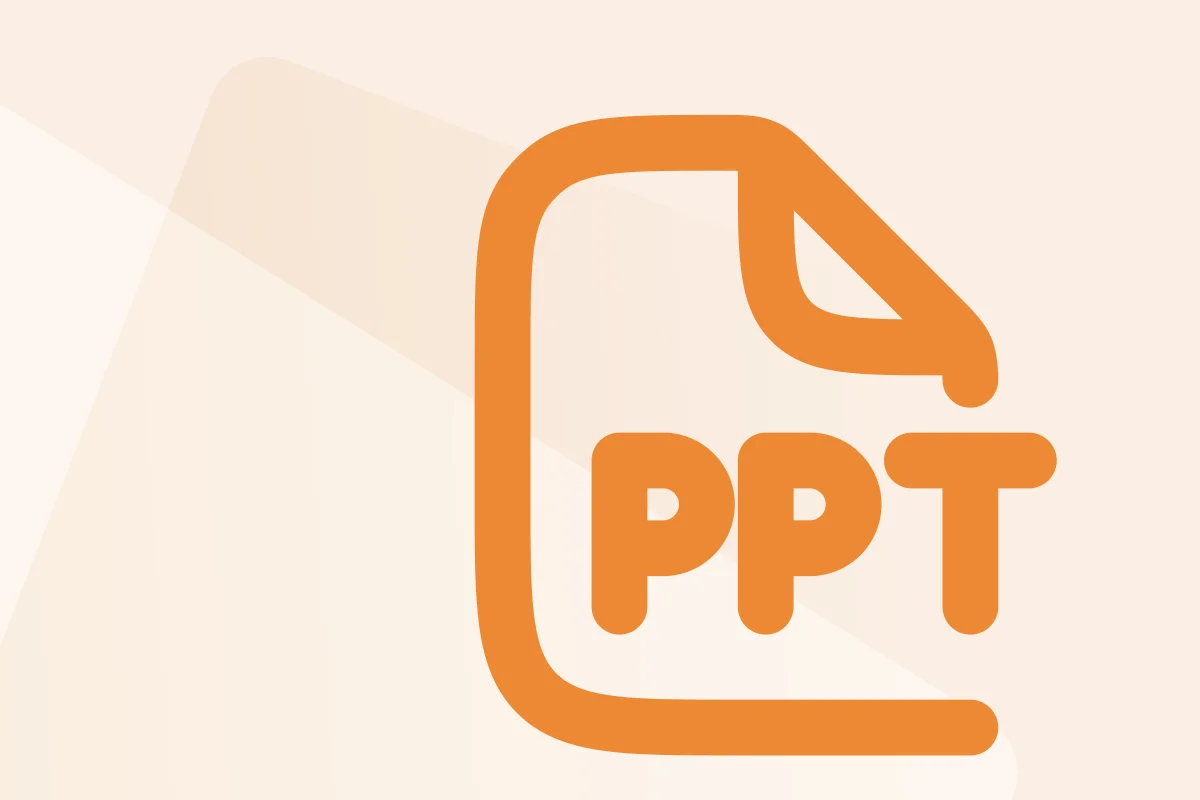 Orangefarbenes Icon einer PowerPoint-Datei mit der Aufschrift „PPT“ auf beigem Hintergrund.