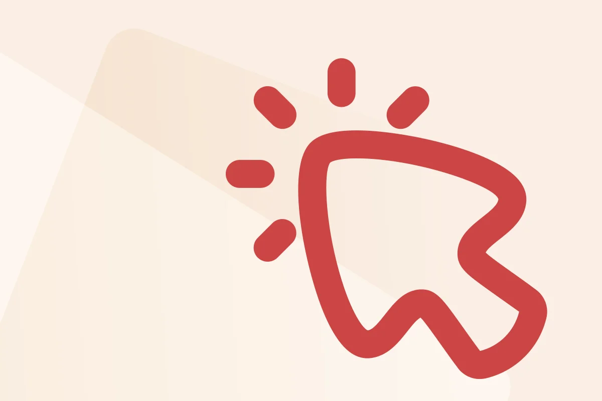 Rotes Cursor-Symbol mit Strahlen – symbolisiert Interaktion, Auswahl oder Benutzeraktion online.