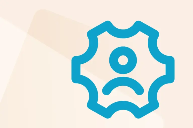 Blaues Symbol mit Person im Zahnrad, steht für Benutzereinstellungen oder Systemzugriff.
