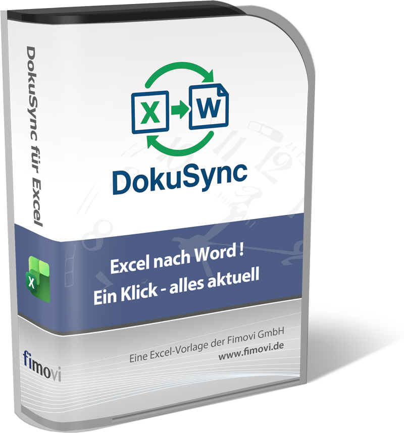 Softwareverpackung von DokuSync zur Excel-Word-Synchronisation – Excel-Vorlage zum Download.