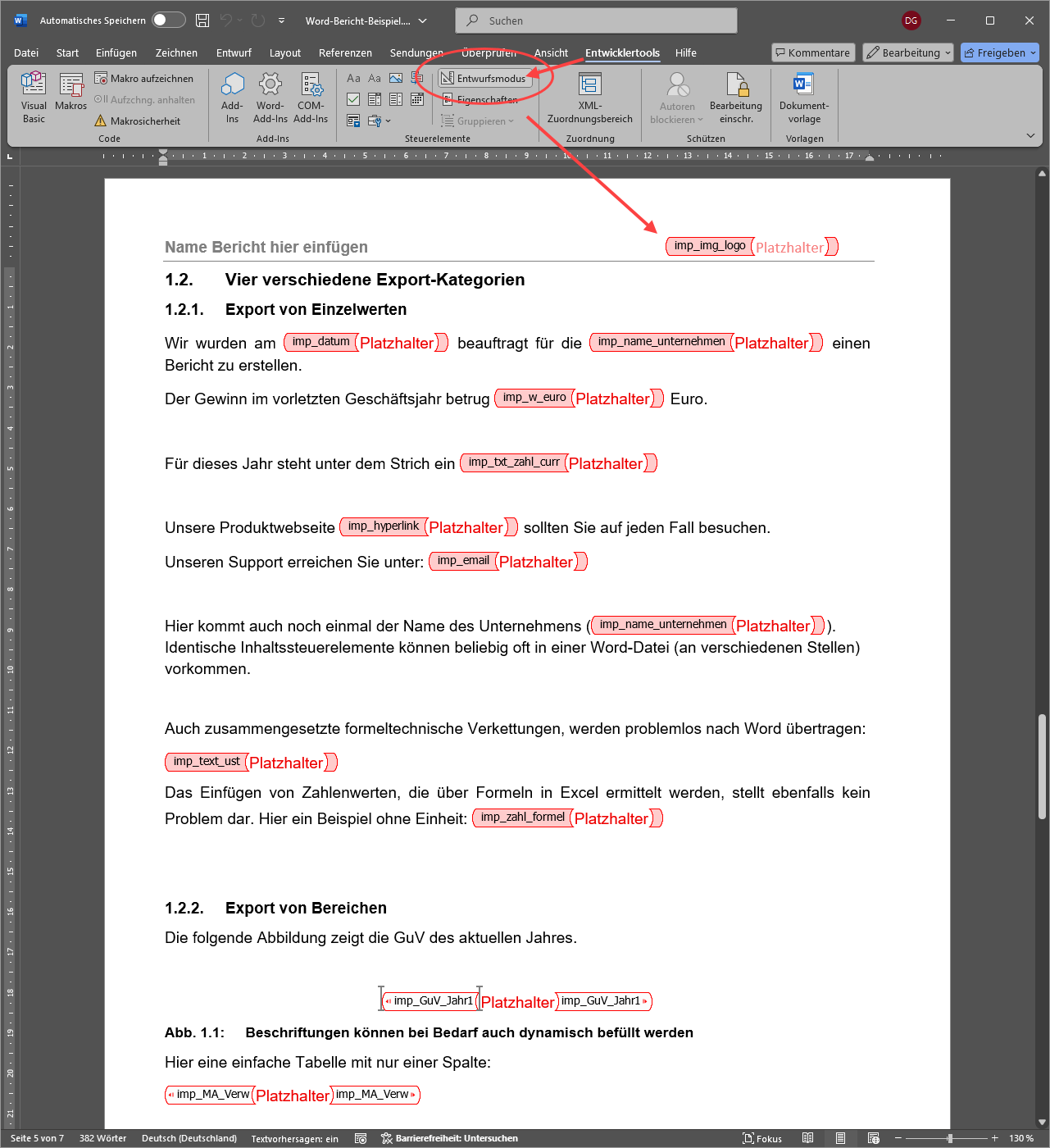 Platzhalter in Word für dynamische Excel-Daten: DokuSync übernimmt Texte, Zahlen, Diagramme automatisch.