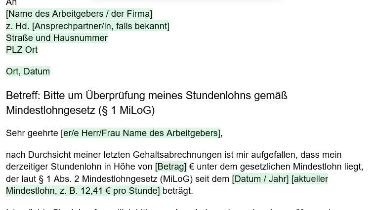 Musterbrief Arbeitgeber Anpassung des Mindestlohns – Bild 2