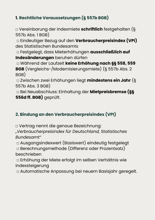 Checkliste Indexmietvertrag prüfen