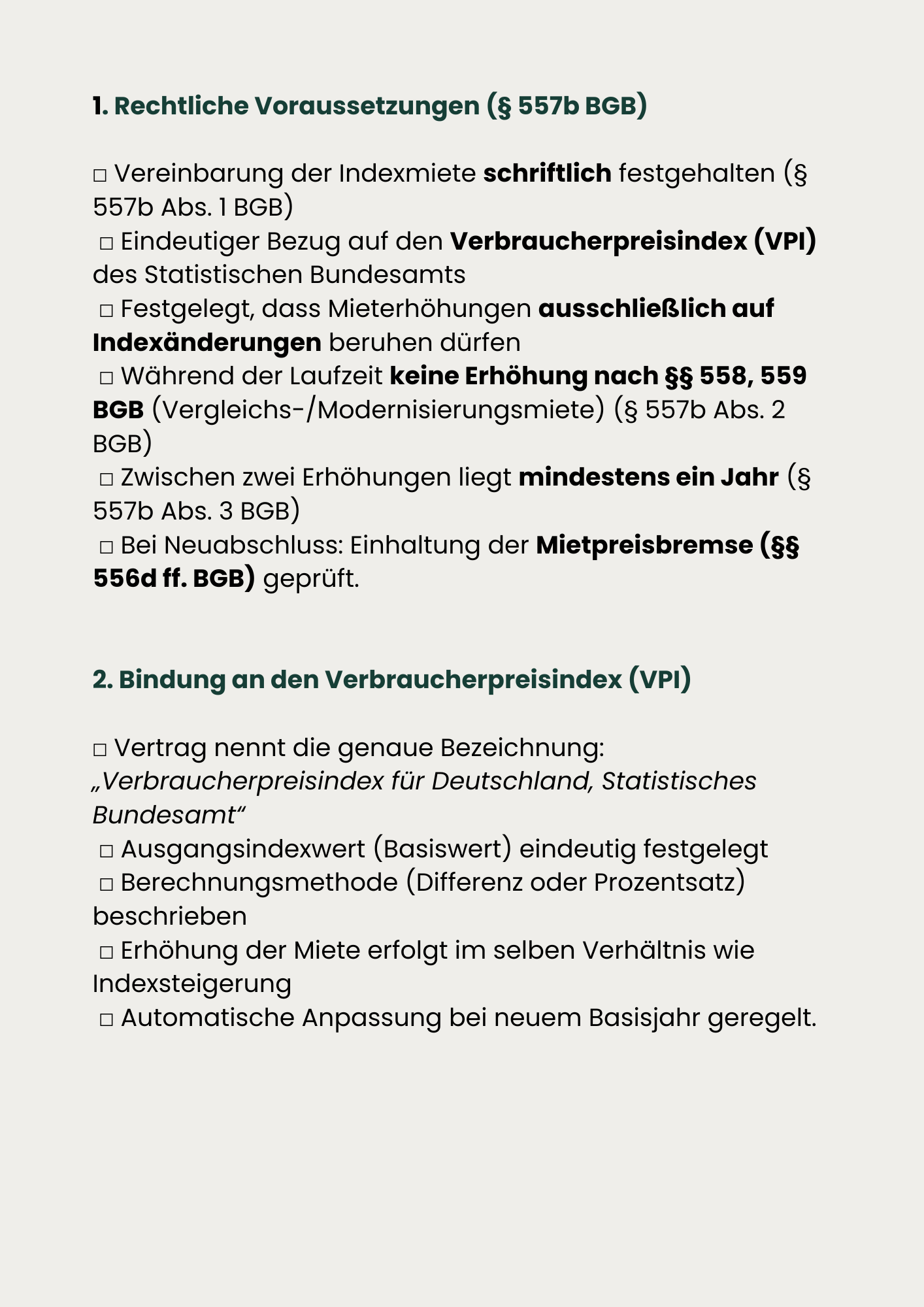 Checkliste Indexmietvertrag prüfen – Bild 3