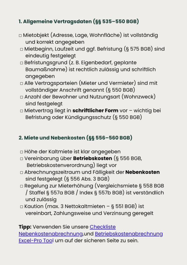 Checkliste Mietvertrag prüfen