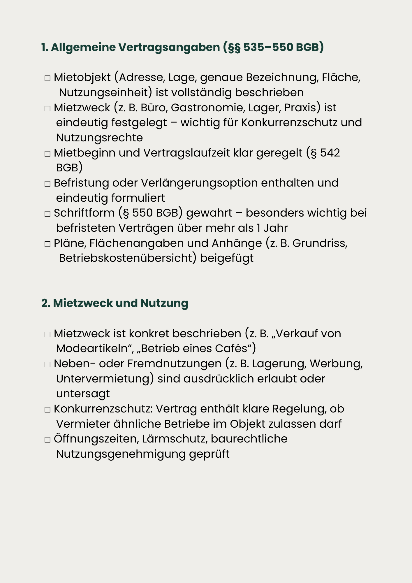 Checkliste Gewerbemietvertrag – Bild 3