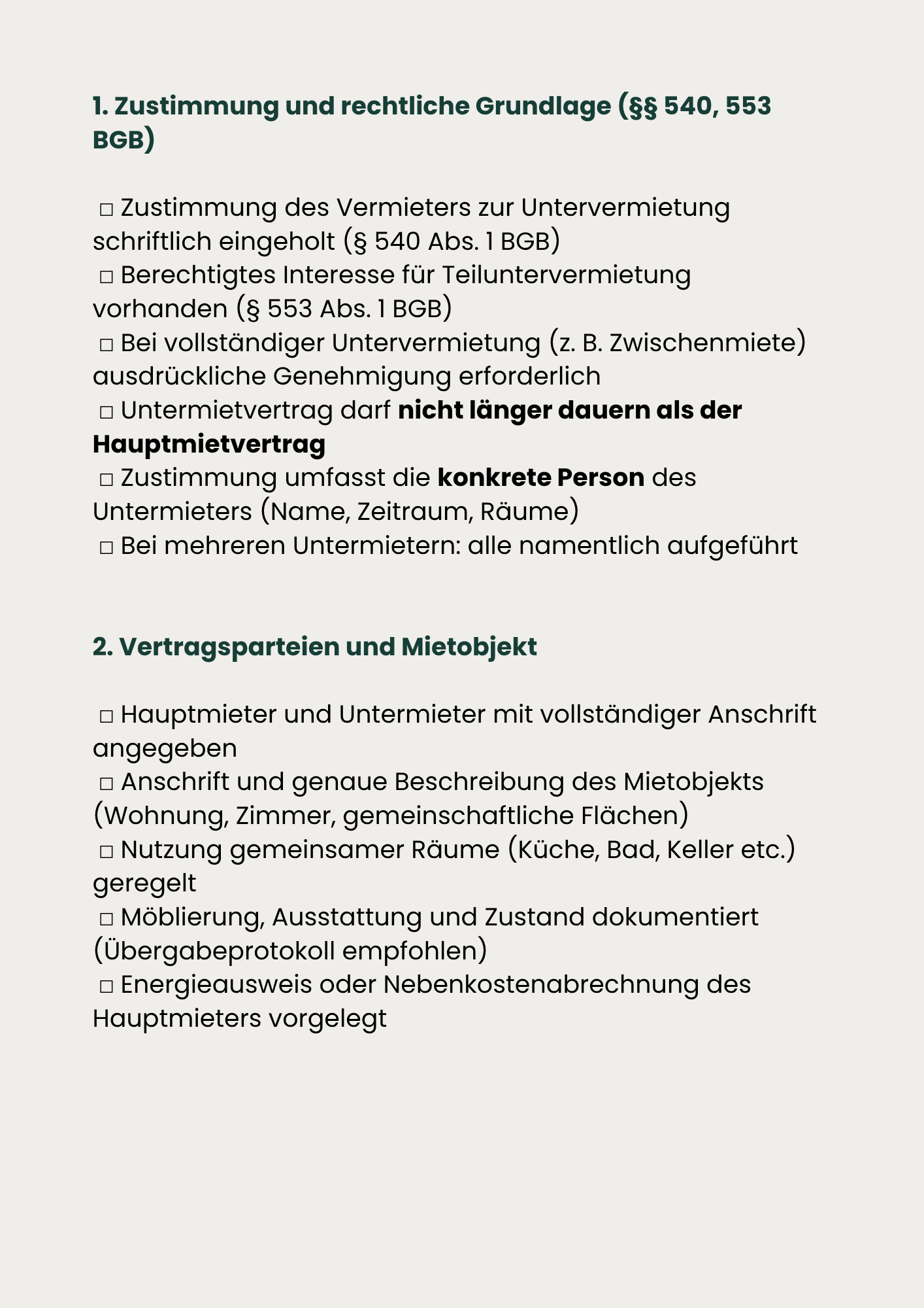 Checkliste Untermietvertrag privat – Bild 3