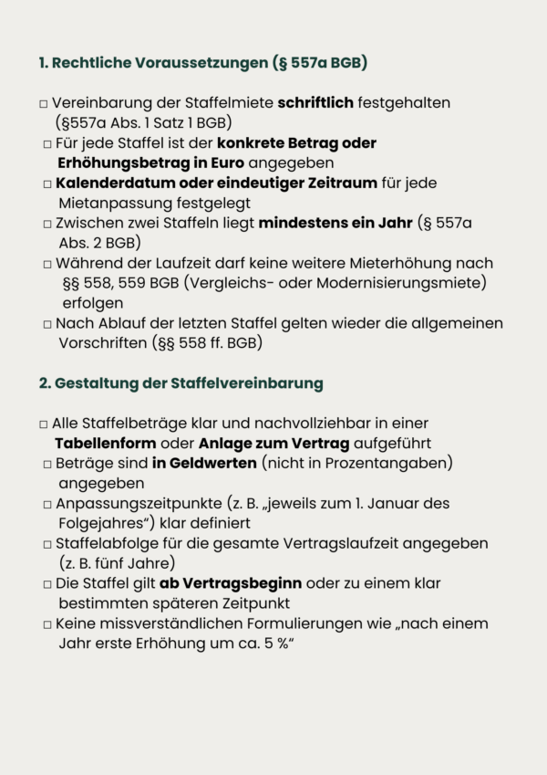 Checkliste Staffelmietvertrag prüfen