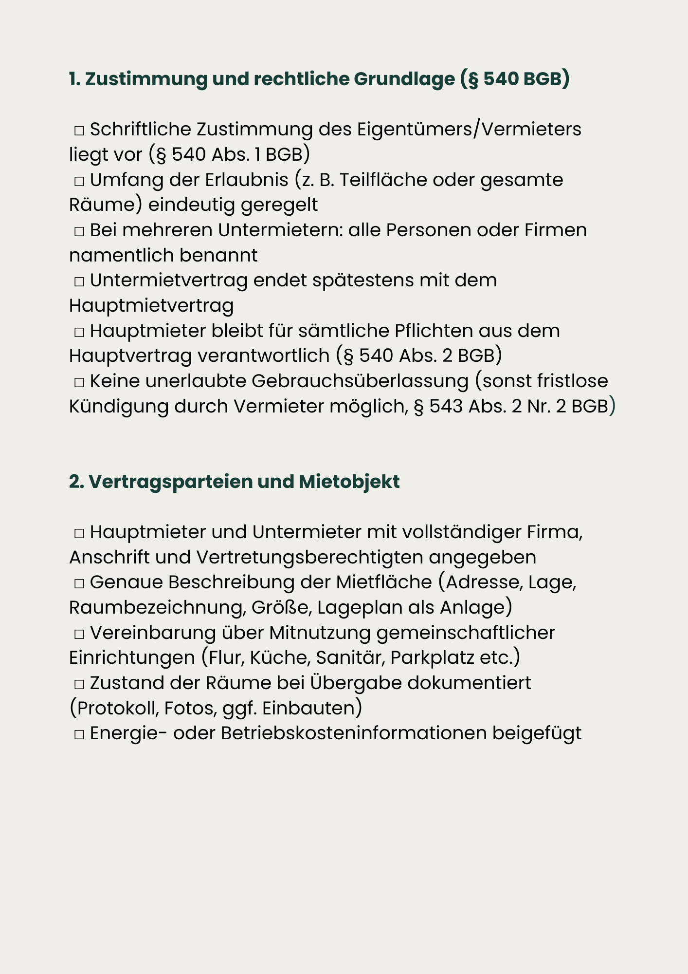 Checkliste Untermietvertrag gewerblich – Bild 3
