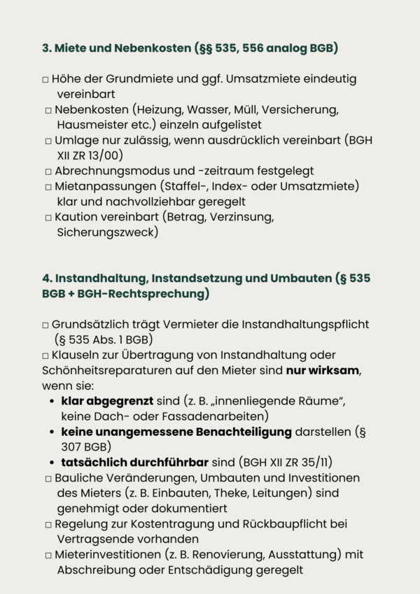 Checkliste Gewerbemietvertrag