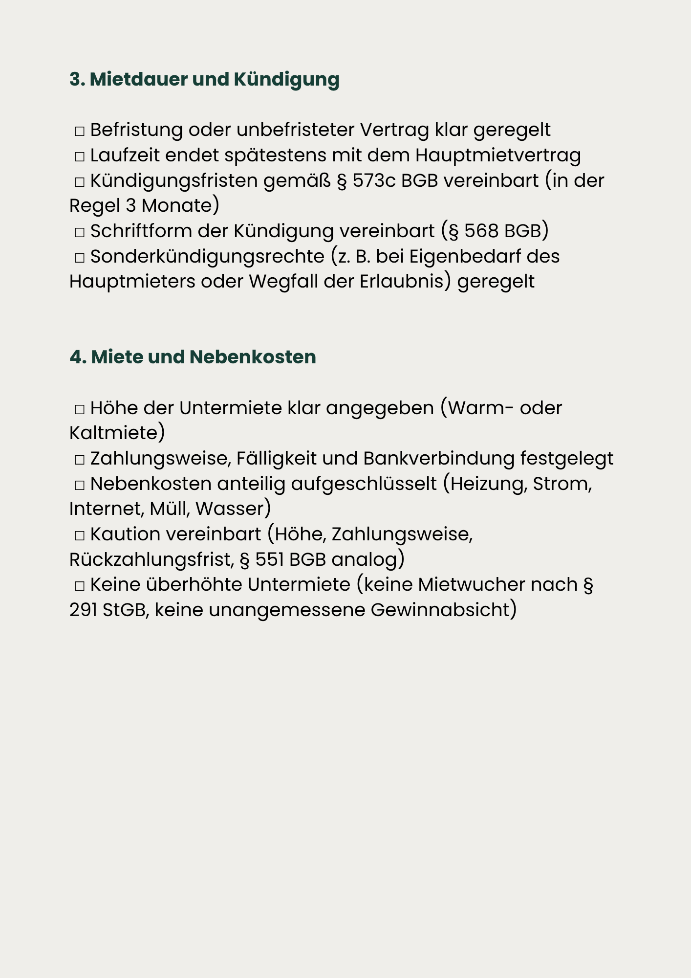 Checkliste Untermietvertrag privat – Bild 4