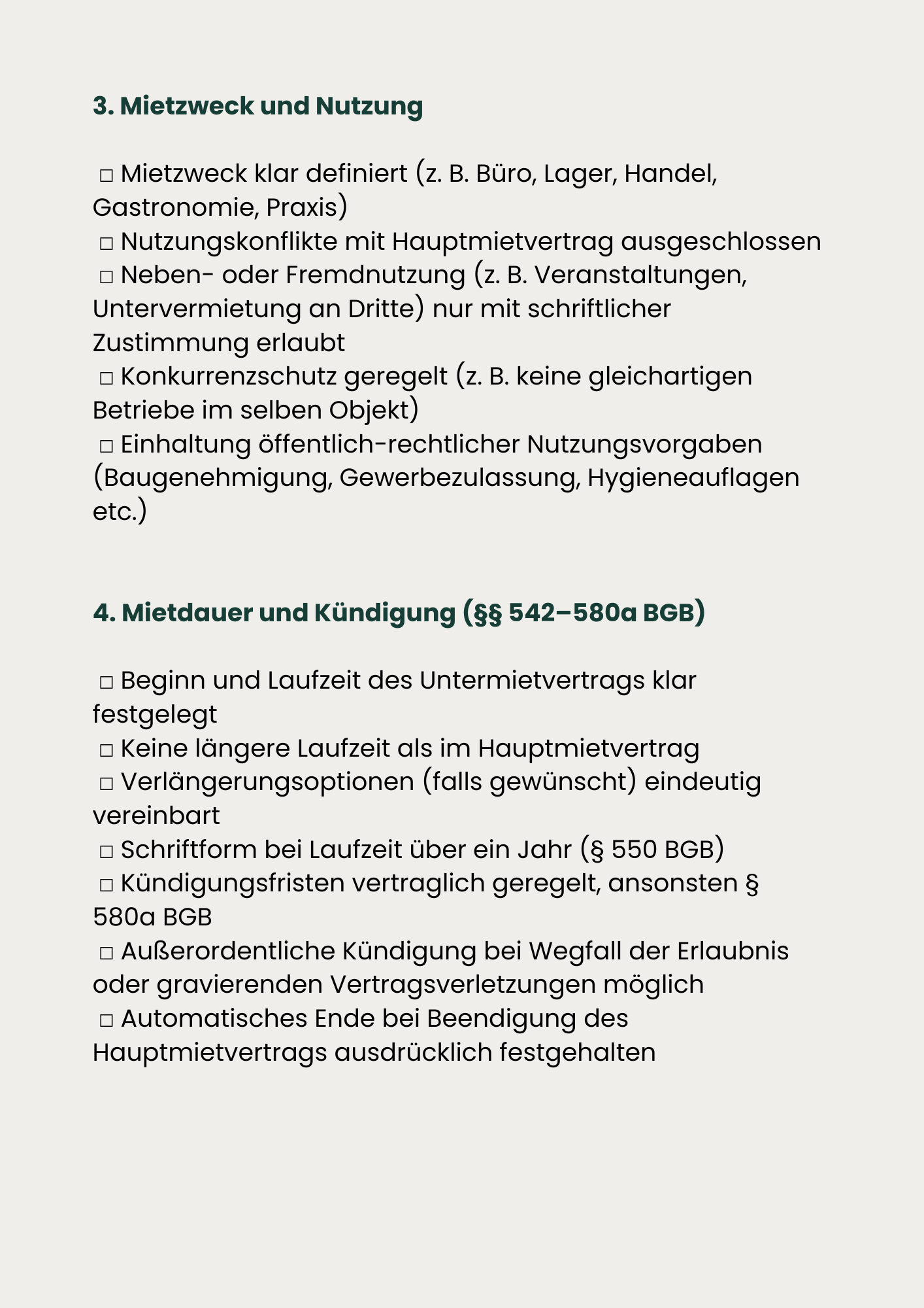 Checkliste Untermietvertrag gewerblich – Bild 4