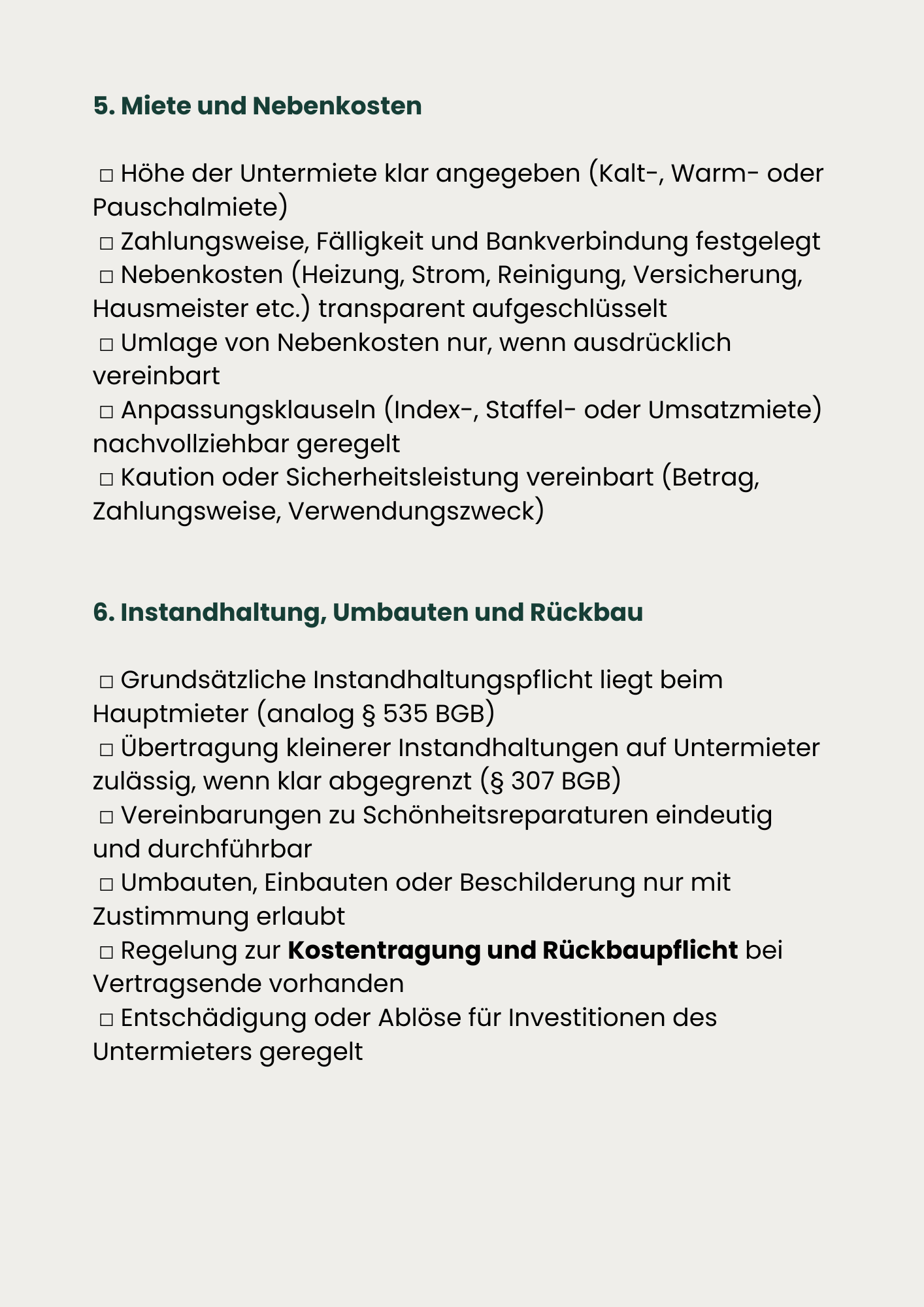 Checkliste Untermietvertrag gewerblich – Bild 5