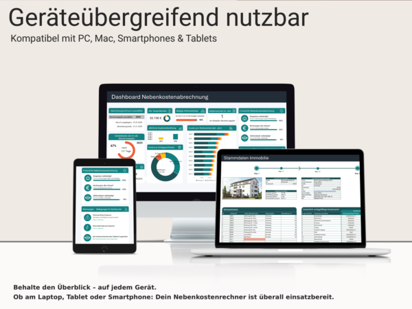 Nutzung der Excel-Nebenkostenabrechnung auf PC, Tablet und Smartphone mit identischer Datenbasis