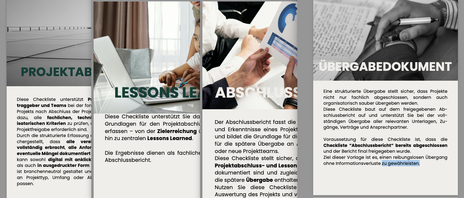 Übersicht aller Checklisten im Paket