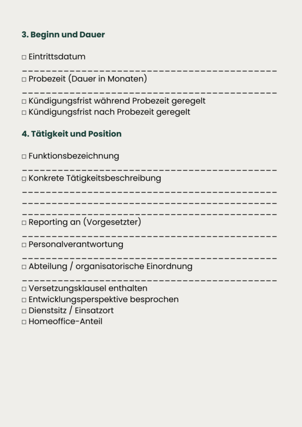 Checkliste Arbeitsvertrag