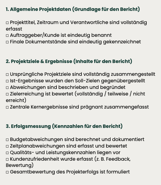 Checkliste Lessons Learned zur Auswertung von Projektergebnissen und Erkenntnissen im Projektabschluss