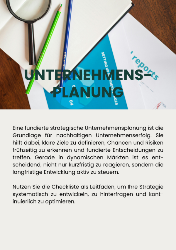Unternehmensplanung Checkliste – strategische Planung für Ziele, Chancen, Risiken und nachhaltigen Unternehmenserfolg