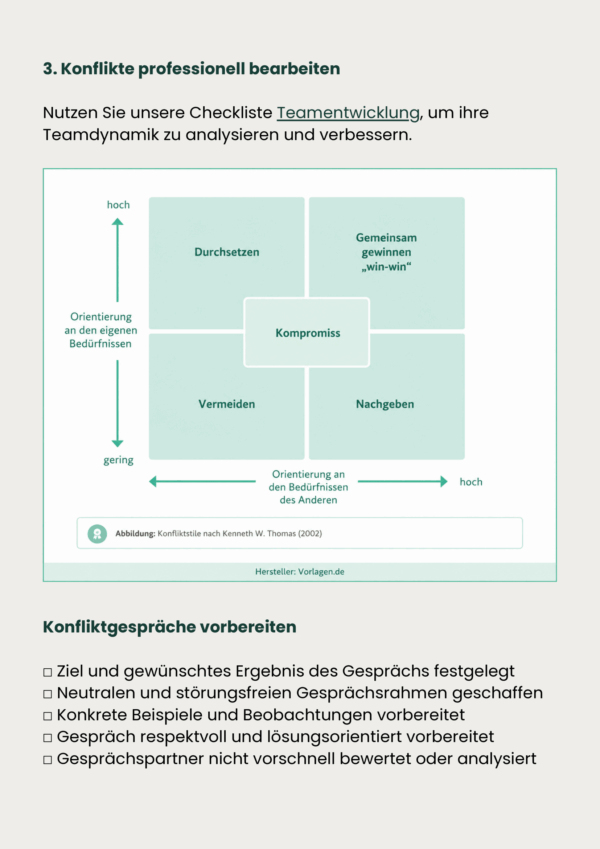 Konfliktmanagement Checkliste mit Konfliktstilen und Vorbereitung professioneller Konfliktgespräche