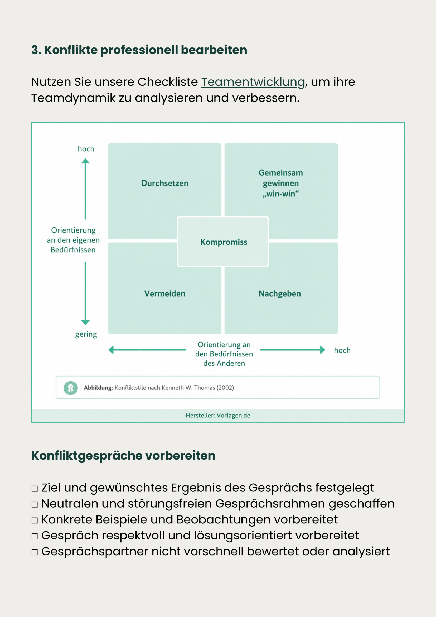 Konfliktmanagement Checkliste mit Konfliktstilen und Vorbereitung professioneller Konfliktgespräche
