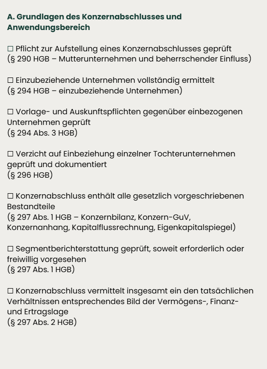 Checkliste Konzernabschluss (Anhang)