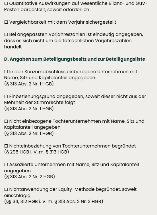 Checkliste Konzernabschluss (Anhang)